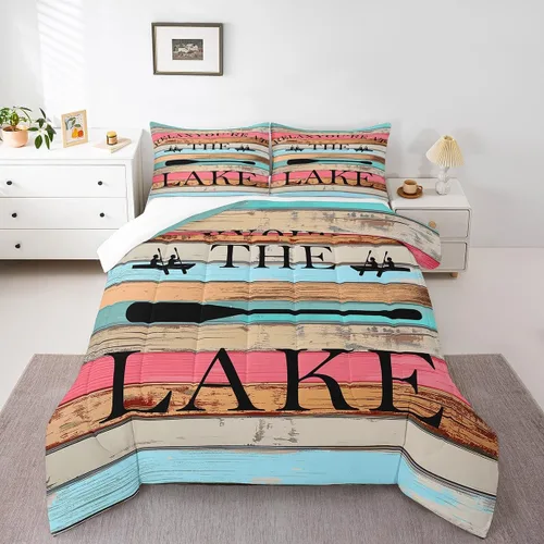 Miniatura 38 de Lake House - Juego de edredón tamaño individual, juego de ropa de cama rústica de granja vieja de 2 piezas para niños, adolescentes y adultos
