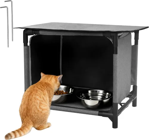 Casa impermeable para gatos para estación de alimentación de gatos al aire libre, resistente a la intemperie, para gatos callejeros, gatos salvajes