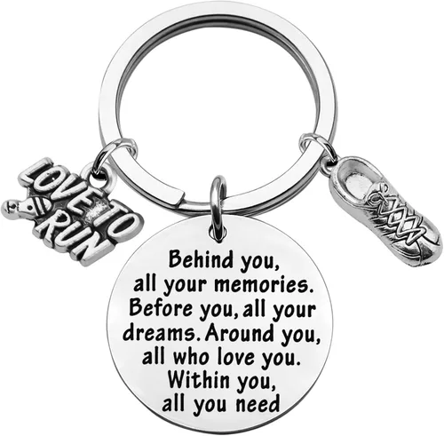 FEELMEM Marathon Runner Gifts Llavero para correr a través de la pista de campo, joyería de maratón para correr, regalo de pista de regalo