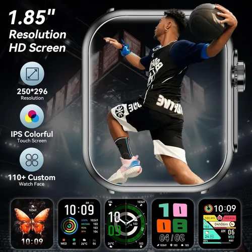 Miniatura 6 de Reloj inteligente para hombres y mujeres, batería de 1000 mAh, tiempo de espera de 100 días, pantalla HD de 1.85 pulgadas, rastreador de fitness