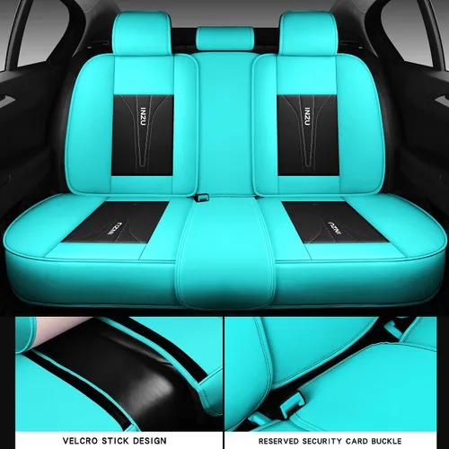 Miniatura 3 de INZU Lindas fundas de cuero para asientos delanteros y traseros, para sedán, SUV, 5 asientos, juego completo de ajuste universal (negro y verde)