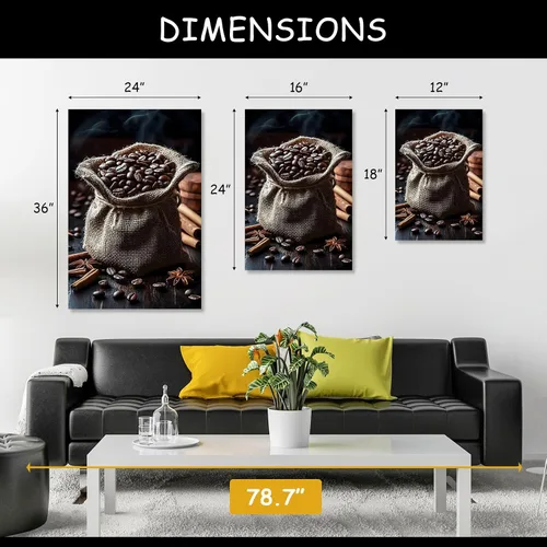 Miniatura 4 de Gueeclk Arte de pared en lienzo de barra de café, impresiones en lienzo de granos de café en tela de saco, juego de 3 arte de pared marrón, imagen