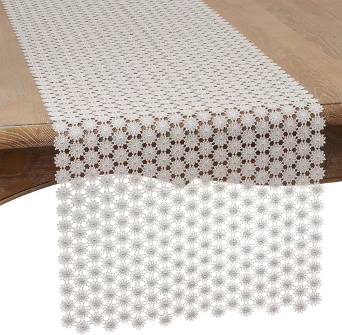 SARO LIFESTYLE Thea Dora Collection - Camino de mesa de encaje con diseño floral calado, estilo antiguo, 16 x 72 pulgadas, color gris