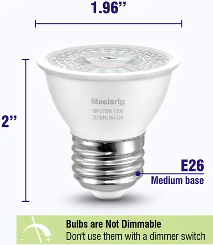 Miniatura 2 de Maelsrlg PAR16 - Foco LED empotrable de cuello corto, 6 W (equivalente a 60 W), bombilla de gabinete Curio, sin parpadeo, 600 lúmenes, blanco suave