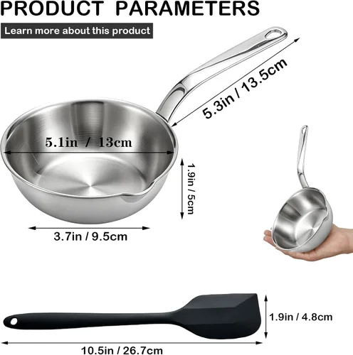Miniatura 2 de Mini sartén para huevos, sartén para tortilla de acero inoxidable 304, sartén para salsa de 5.1 pulgadas, mini sartén para calentar mantequilla