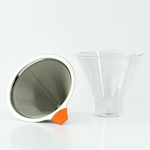 Miniatura 9 de Filtro de café reutilizable para verter sobre cafetera Filtro de malla de doble capa con soporte de vidrio Filtro de café de acero inoxidable