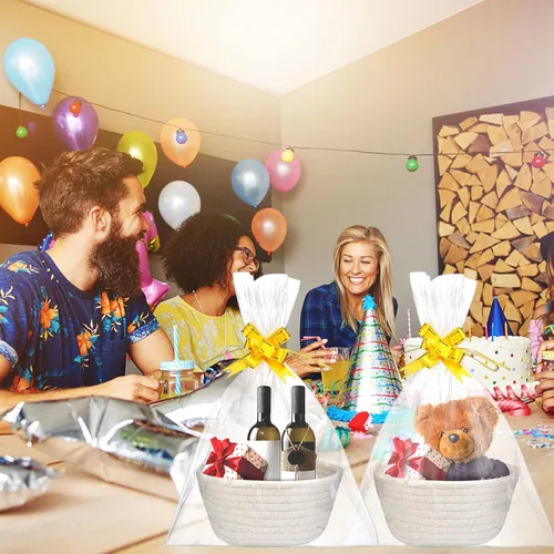 Miniatura 5 de Tatuo Paquete de 6 canastas tejidas pequeñas con bolsas de regalo y cintas, cestas de regalo vacías de cuerda de algodón para graduación