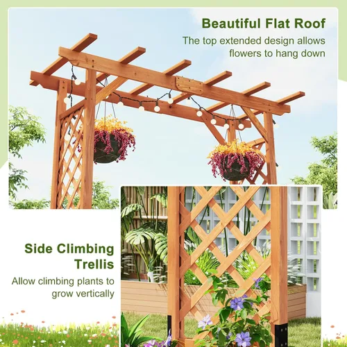 Miniatura 5 de Giantex Enrejado de madera para jardín de 7 pies, arco de boda para patio al aire libre, cumpleaños, fiesta nupcial, decoración de graduación