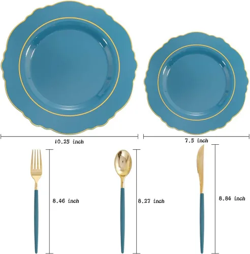 Miniatura 2 de NERVURE - 102 platos de plástico dorados, diseño de cristal transparente, desechables, para fiestas de boda; incluye 51 platos de plástico para cena