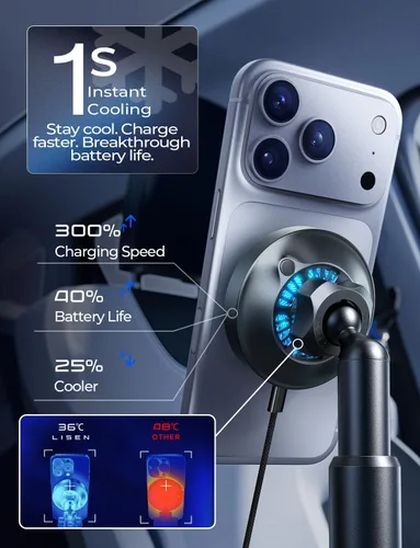 Miniatura 3 de LISEN for Qi2.2 25W MagSafe Car Mount Charger Cup Holder Mount, [Designed for iPhone] Cooling Magnetic Wireless Car Charger, Cup Holder Phone