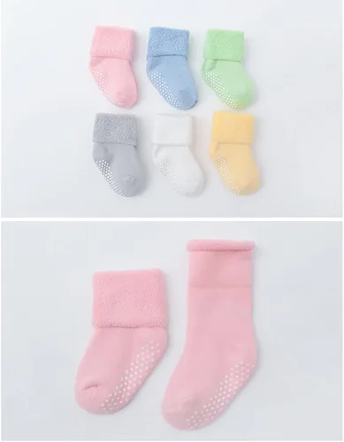 Miniatura 5 de VWU - Medias de altura media con antideslizante de algodón grueso y cálido unisex talla 0-6T paquete de 6 pares