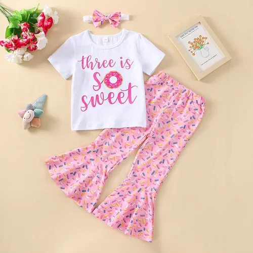 Miniatura 26 de Conjunto de ropa de cumpleaños para bebé niña pequeña, camiseta de manga larga, pantalones de campana, diadema