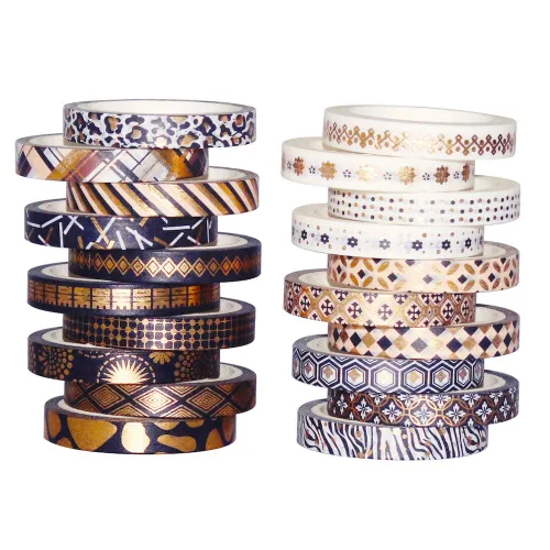 Miniatura 2 de YUBBAEX Juego de 20 Rollos de Cinta Washi Negra con Lámina Dorada Cintas Decorativas para Artes, Manualidades DIY, Diarios de Viñetas, 20 rollos