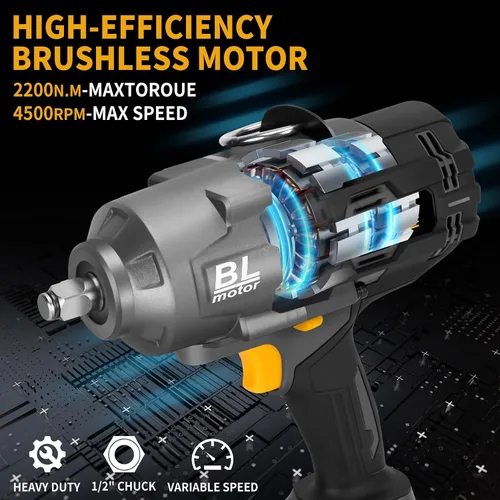 Miniatura 4 de Pistola de impacto inalámbrica de 1/2 pulgada 1623FT-LBS compatible con batería DeWalt, llave eléctrica sin escobillas de 2200 Nm con luz LED