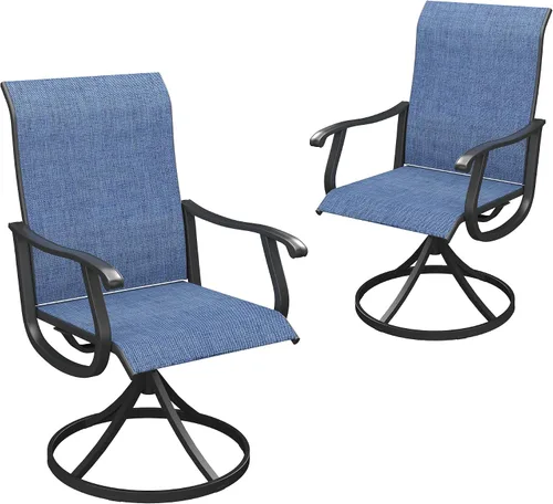 Miniatura 19 de VICLLAX Juego de 2 sillas de comedor giratorias para patio, sillas de exterior de tela de malla de textileno acolchada con reposabrazos para porche