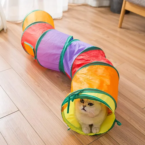 Miniatura 4 de Túnel para gatos con bola de juego, juguete interactivo de tubo de juguetes para gatos Peek-a-Boo, cubo colorido