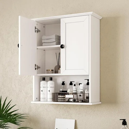 Miniatura 14 de Armario de medicina, gabinete de almacenamiento sobre el inodoro, armario de pared de baño con puertas arqueadas y estantes ajustables, gabinete