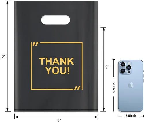 Miniatura 2 de Paquete de 50 bolsas de plástico troqueladas con logotipo de agradecimiento de 9 x 12 pulgadas, bolsas de mercancía extragruesas, brillantes