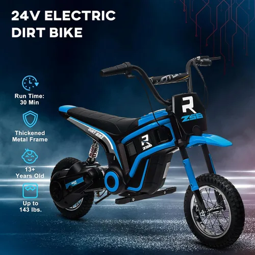 Miniatura 5 de Aosom Bicicleta Eléctrica de Tierra con Acelerador de Puño Giratorio, 24V 350W Motocicleta Eléctrica Todoterreno, Hasta 15 MPH con Freno, Bocina Azul