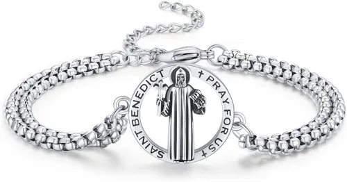 Miniatura 62 de Pulsera unisex de San Miguel/Cristóbal/Benedicto/Jude/José/Guadalupe/Ángel de la Guarda/Santa Muerte Pulsera de plata de ley 925 con cadena de doble