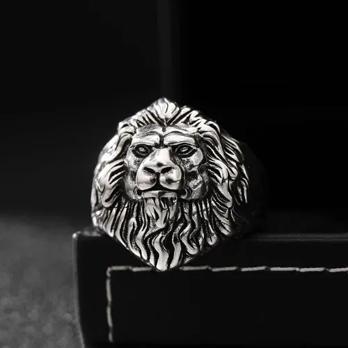 Miniatura 3 de Yumikoo Anillo de león para hombre, anillo de titanio y acero inoxidable abierto y ajustable