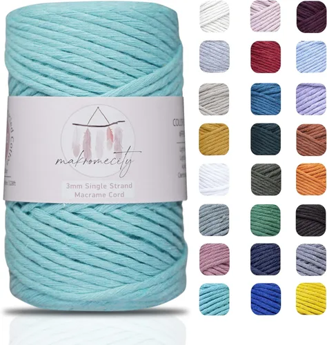 Makromecity, Cordón de macramé de un solo hilo de 1/8 pulgada x 100 yardas (300 pies) Cordón de algodón menta de 3 mm de un solo hilo para arte y