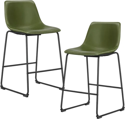 Miniatura 10 de DUMOS Juego de 2 taburetes de bar de piel sintética de 26 pulgadas de altura de mostrador con respaldo, sillas de bar modernas de metal para isla