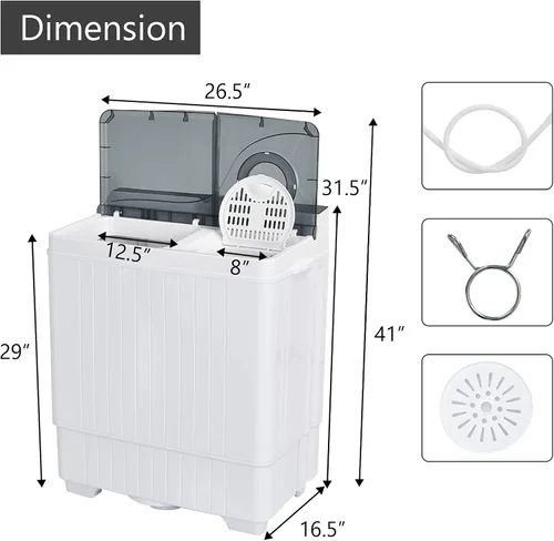 Miniatura 5 de COSTWAY - Lavadora portátil, lavadora de doble bañera con capacidad de 26 libras, lavadora de 18 libras y centrifugado de 8 libras, lavadora
