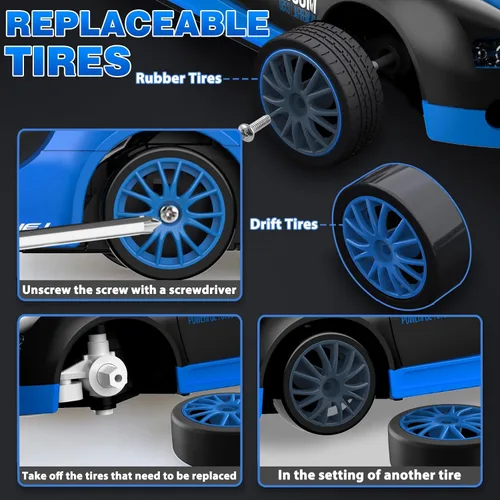 Miniatura 5 de Auto RC de Derrape, 1:24 4WD Autos RC de Derrape 2.4GHz de Alta Velocidad con Control Remoto, Luz LED y Neumáticos de Derrape. Autos de Juguete