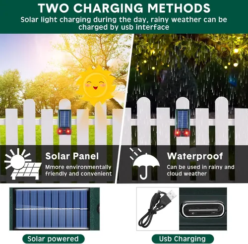Miniatura 7 de Qualirey Repelente solar ultrasónico de animales para exteriores, dispositivos repelentes de ratones con luz estroboscópica intermitente, repelente