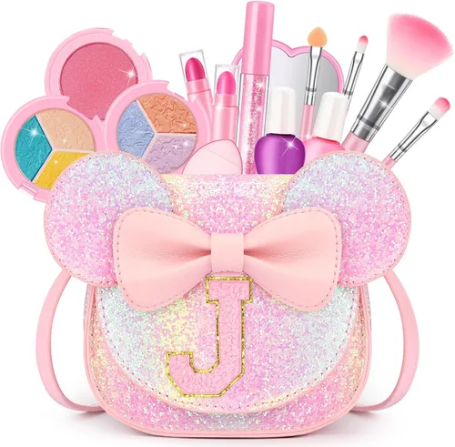 Miniatura 21 de Kit de maquillaje para niñas – Juego de maquillaje lavable real de 15 piezas – Cosmético no tóxico para niños pequeños con bolso de letras – Regalos