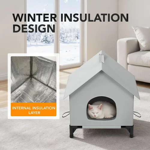 Miniatura 4 de Casa para gatos para exteriores e interiores, aislada y resistente a la intemperie, refugio plegable para gatos, fácil de armar, refugio