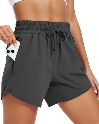 Miniatura 9 de Pantalones cortos deportivos para correr para mujer con entrepierna de 5 pulgadas con bolsillos con cremallera, de secado rápido, ligeros