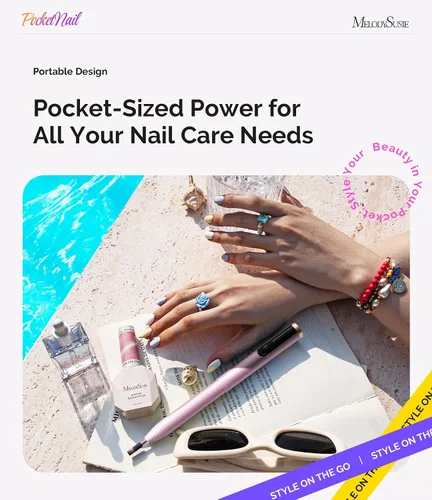 Miniatura 8 de MelodySusie PocketNail - Taladro de uñas modular inalámbrico en forma de bolígrafo, PC100GR 20000 RPM, lima eléctrica recargable para manicura