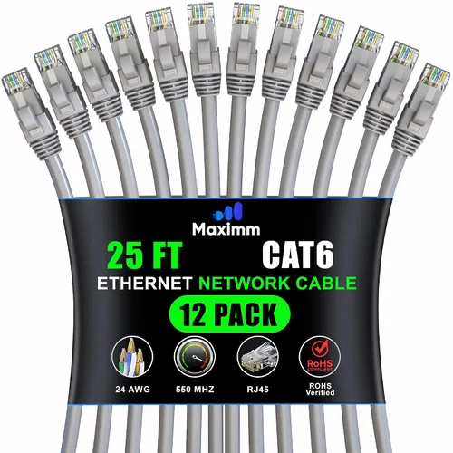 Miniatura 29 de Maximm Cable Ethernet Cat 6 – 7 pies (paquete de 12), LAN de alta velocidad, Internet, parche y cable de red, UTP, 10 Gbps, 550 MHz, color azul