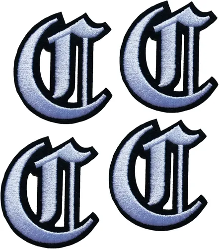 Miniatura 11 de Parches de letras góticas blancas en inglés antiguo termoadhesivas A-Z de 2" bordadas, transferencia térmica/cosidas, alfabeto vintage en fieltro