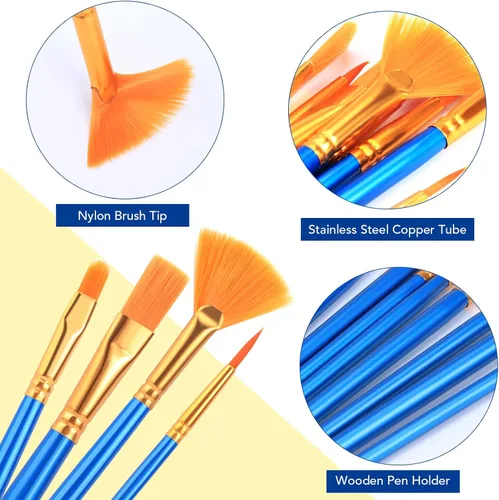 Miniatura 3 de AROIC Juego de pinceles de pintura acrílica, 15 pinceles de pelo de nailon para todo tipo de uso, óleo, acuarela, pintura de cara, cuerpo, roca