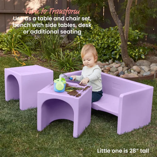Miniatura 4 de ECR4Kids juego de mesa Tri-Me y sillas Cube, muebles multiusos, púrpura claro, 3 piezas