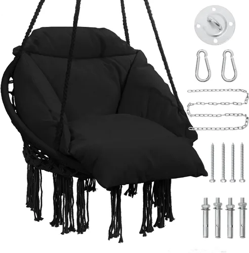 Miniatura 9 de KROFEM Hamaca Silla Colgante Oscilante de Macramé con Cojín de Gran Tamaño, Perfecta para Dormitorio, Porche, Niños, Adultos, Balcón, Beige