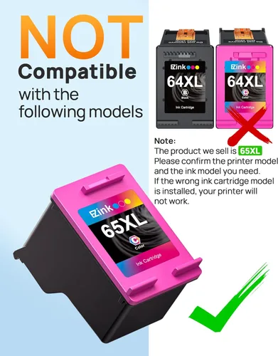 Miniatura 6 de 65XL 65 cartuchos de tinta negro/color combo pack Reemplazo para tinta HP 65 65xl negra y cartucho de tinta de color, compatible con HP Envy 5055