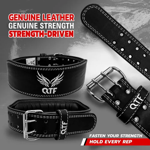 Miniatura 6 de QTF Cinturón de levantamiento de pesas, entrenamiento de gimnasio, soporte lumbar acolchado de cuero de 4 pulgadas para hombres y mujeres, 9