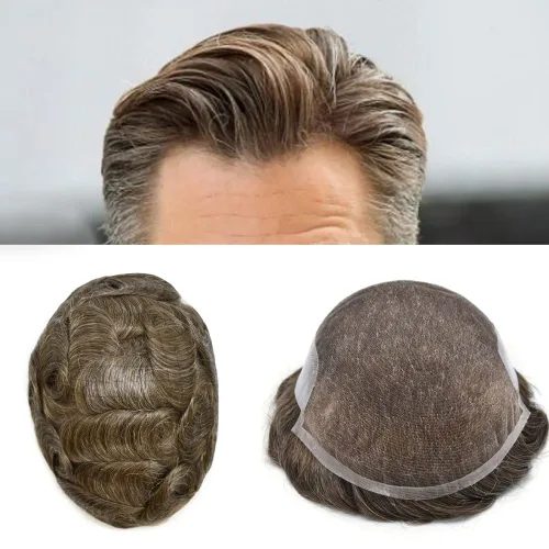 Miniatura 46 de Tupé para hombre, cabello humano real, suave encaje suizo frontal, tupé para hombres, sistema de cabello, extensiones capilar para hombre