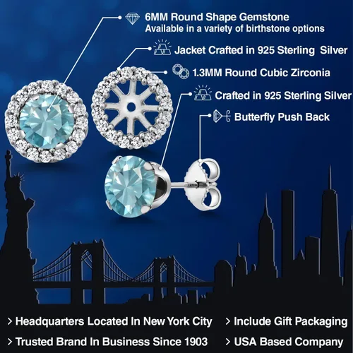 Miniatura 92 de Gem Stone King Aretes redondos de plata de ley 925 de 0.236 in con piedra natal extraíble para mujer