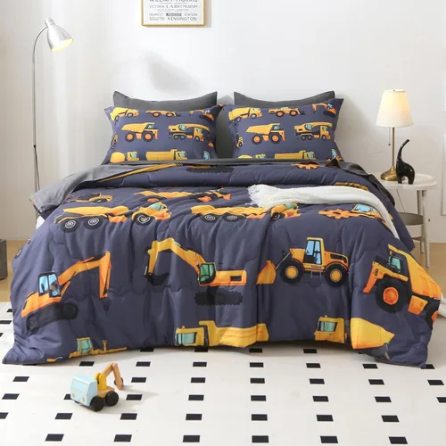 Miniatura 13 de Wajade Juego de edredón de 7 piezas con moño, juego de edredón a cuadros azules para niñas y niños, juego de ropa de cama a cuadros