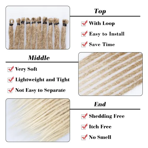 Miniatura 3 de Leeven Extensiones de rastas sintéticas de 20 hebras de 18 pulgadas, de un solo extremo, color rubio degradado, extensiones de rastas finas