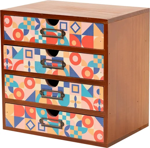 Miniatura 11 de Organizador de escritorio de madera verde bohemio con cajones, caja de almacenamiento de escritorio de 4 cajones, organizador de escritorio de Boho