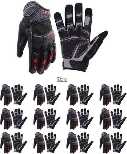 Miniatura 7 de HANDLANDY Mens Work Gloves Touch screen, Utility Mechanic Gloves, Flexible Breathable Fit- Padded Knuckles & Palm Negro rojo