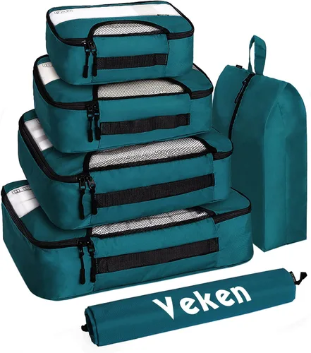 6 Set of Various Colored Packing Cubes in 4 Sizes (Extra Large, Large, Medium, Small), Veken Packing Cubes for Travel Accessories Travel Essentials,