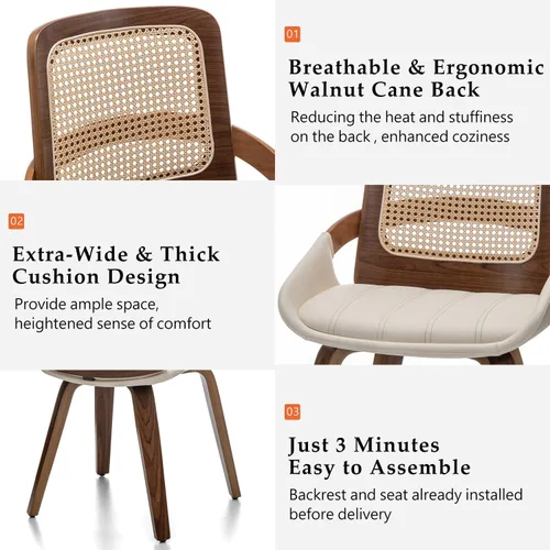Miniatura 3 de Sillas de comedor de caña – Sillas de comedor modernas de mediados de siglo con marco de madera curvada de nogal, respaldo ergonómico de ratán