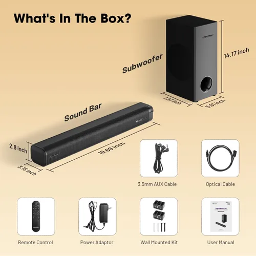 Miniatura 7 de Dolby Atmos Barra de sonido para TV con subwoofer, sistema de cine en casa de 120 W para fútbol y deportes, sonido envolvente 3D, graves profundos